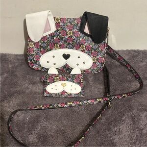 Betsy Johnson Puppy Dog Cross Body Purse  Floral Print  With MatchingID Case